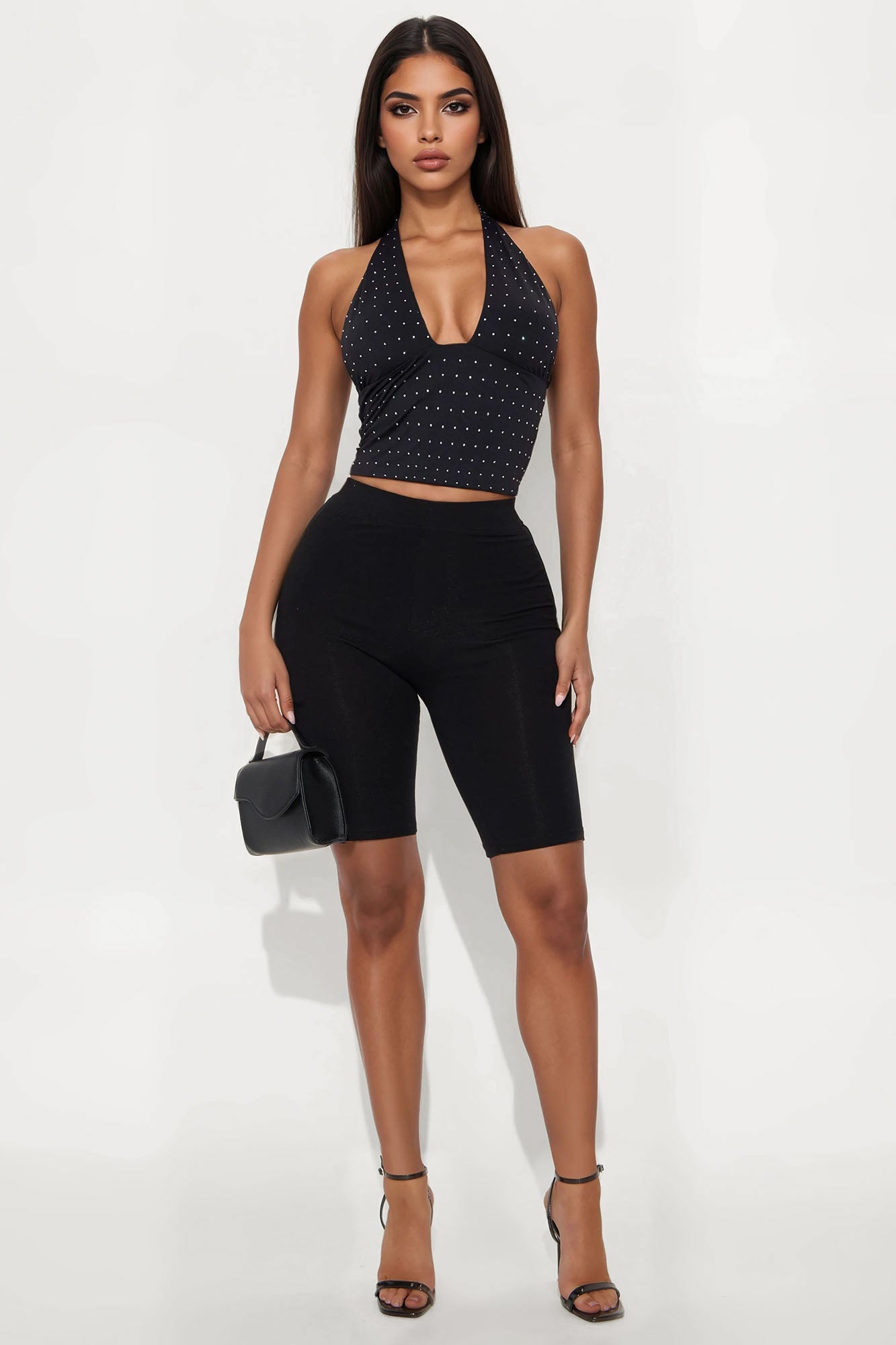 Diva Girl Rhinestone Halter Top - Black