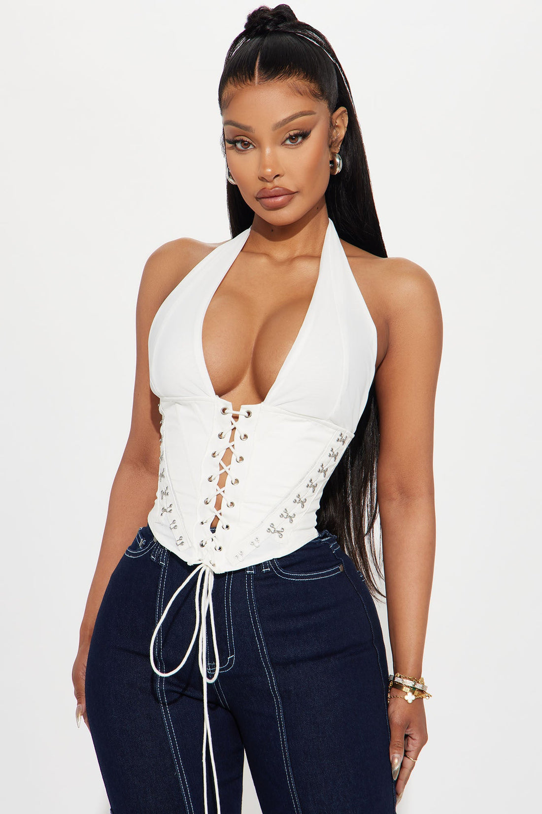 Alexis Lace Up Halter Top - White