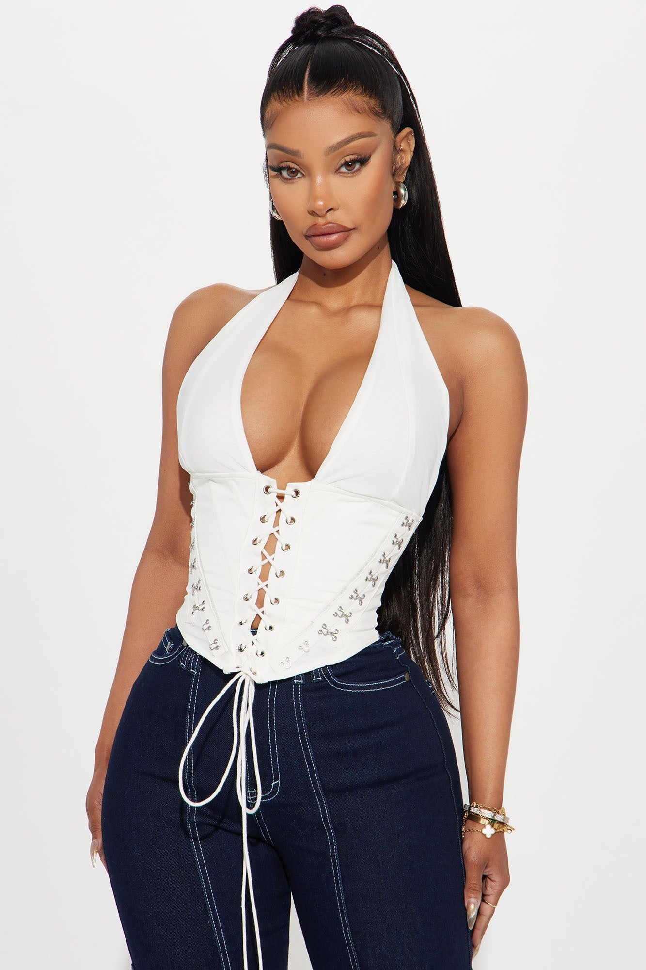 Alexis Lace Up Halter Top - White