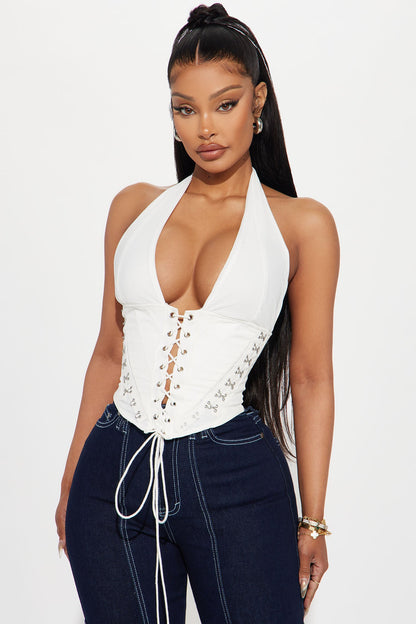 Alexis Lace Up Halter Top - White