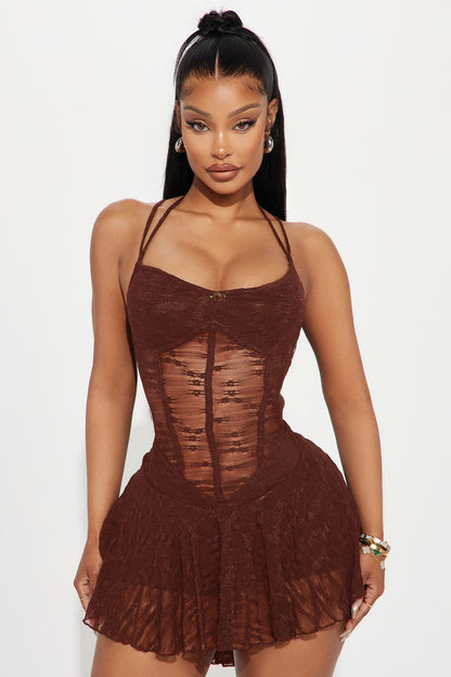 All Or Nothing Lace Micro Mini Dress - Chocolate