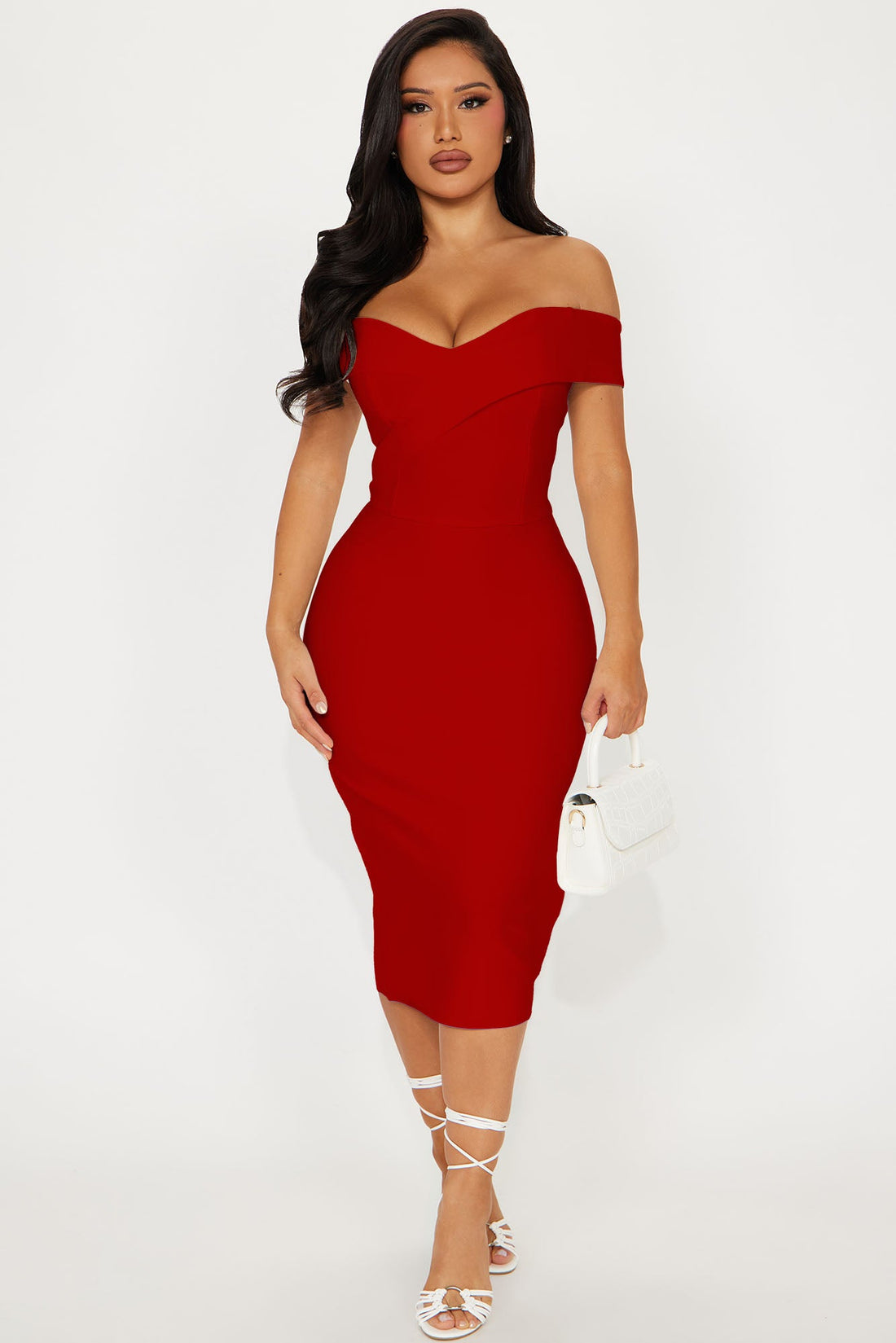 Amy Bandage Midi Dress - Tomato Red