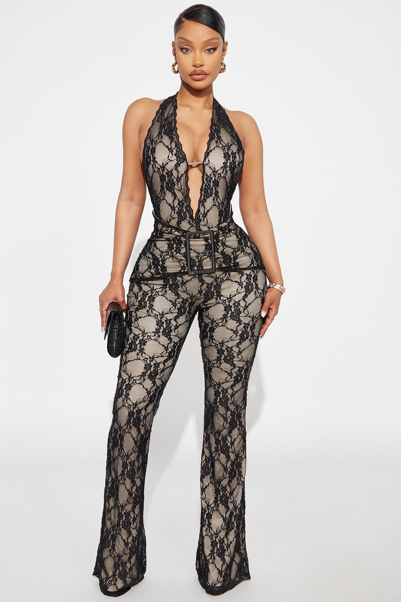 Iris Lace Halter Jumpsuit - Black
