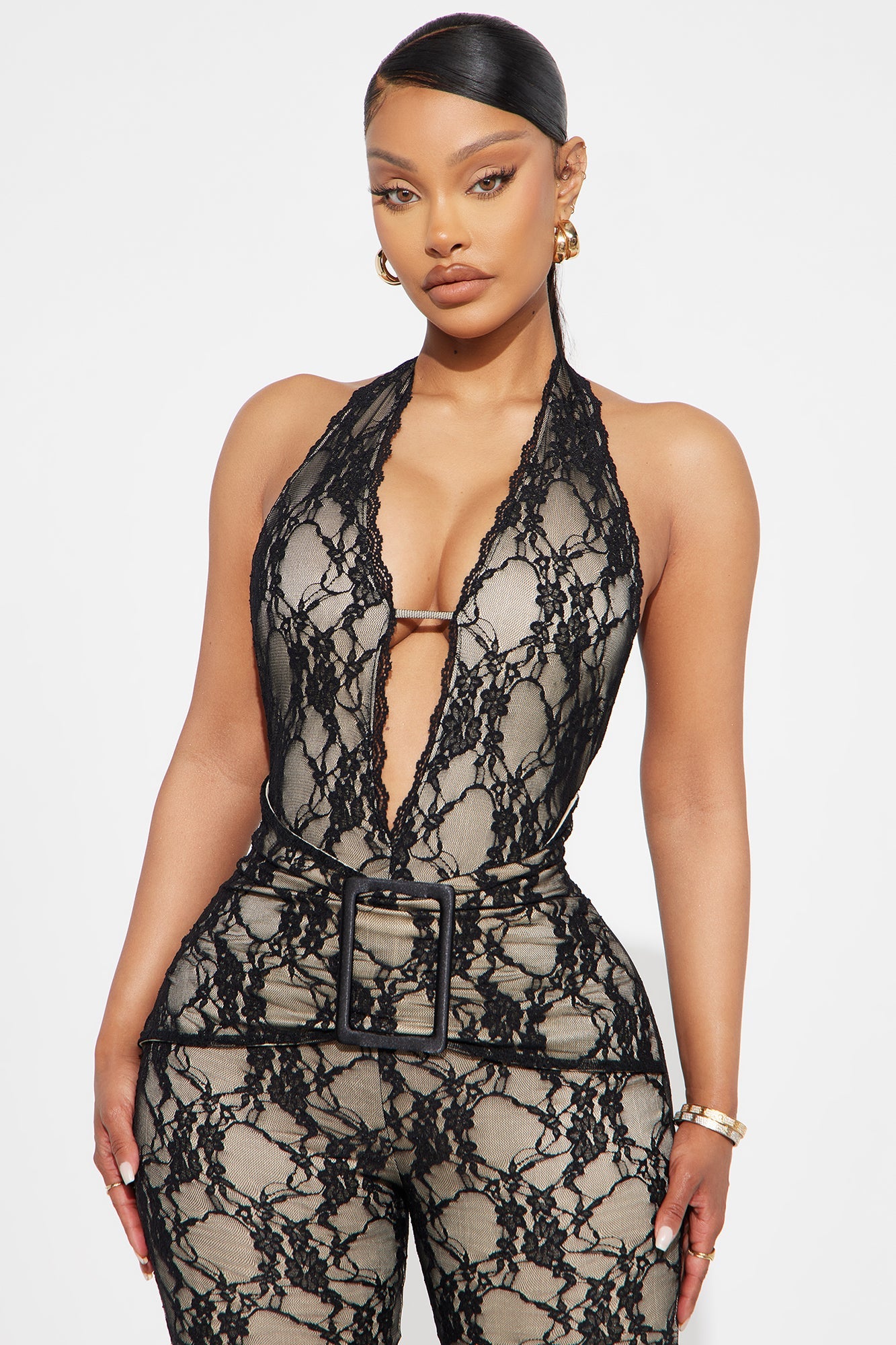 Iris Lace Halter Jumpsuit - Black