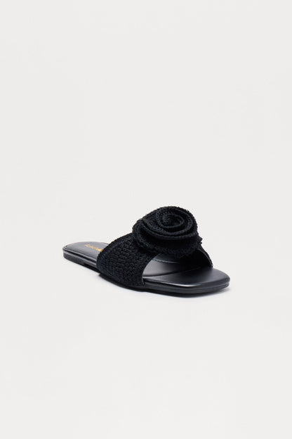 Truth Crochet Flower Slip on Sandals - Black