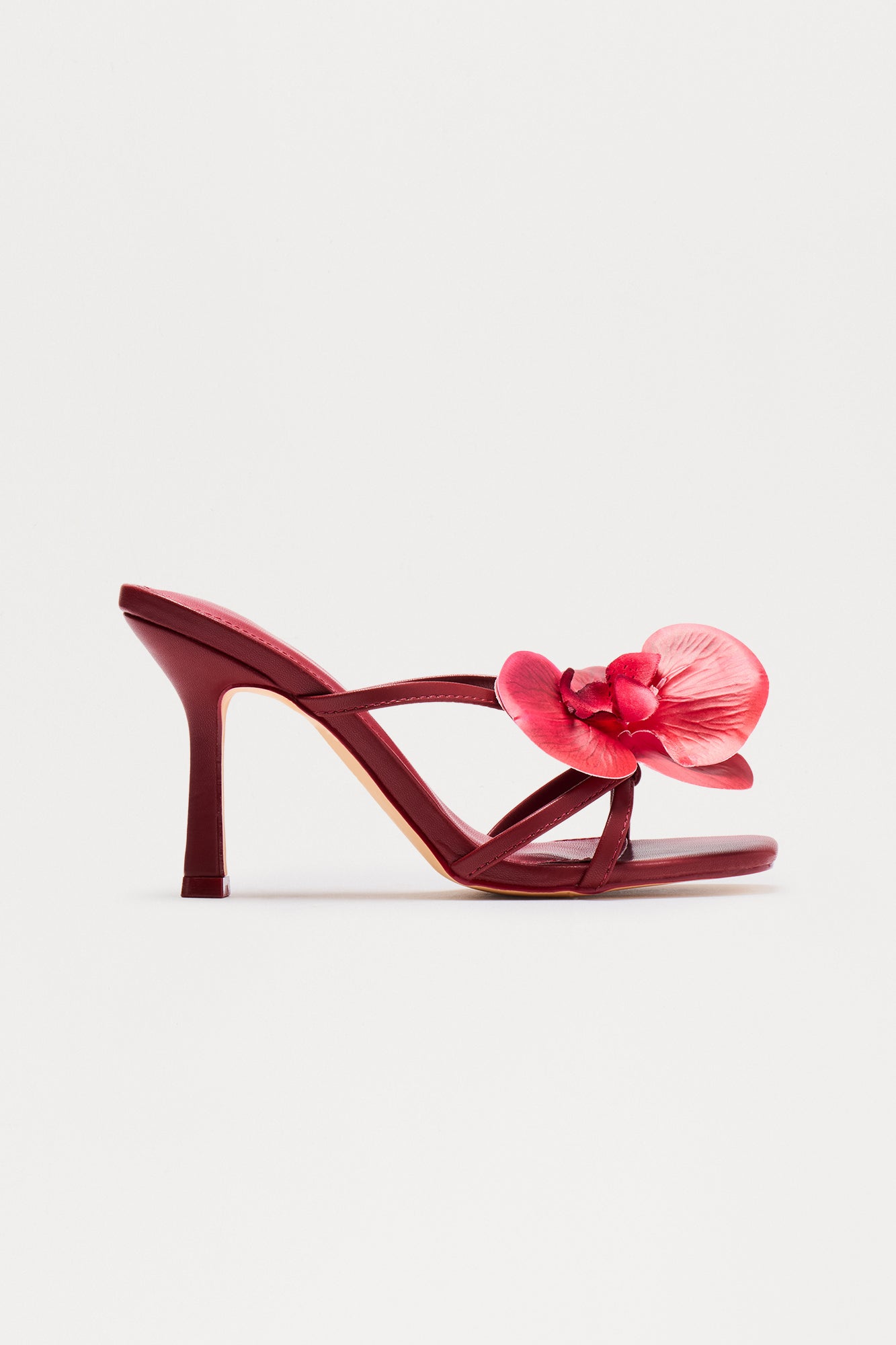 Orelia Flower Faux Leather Mules - Wine