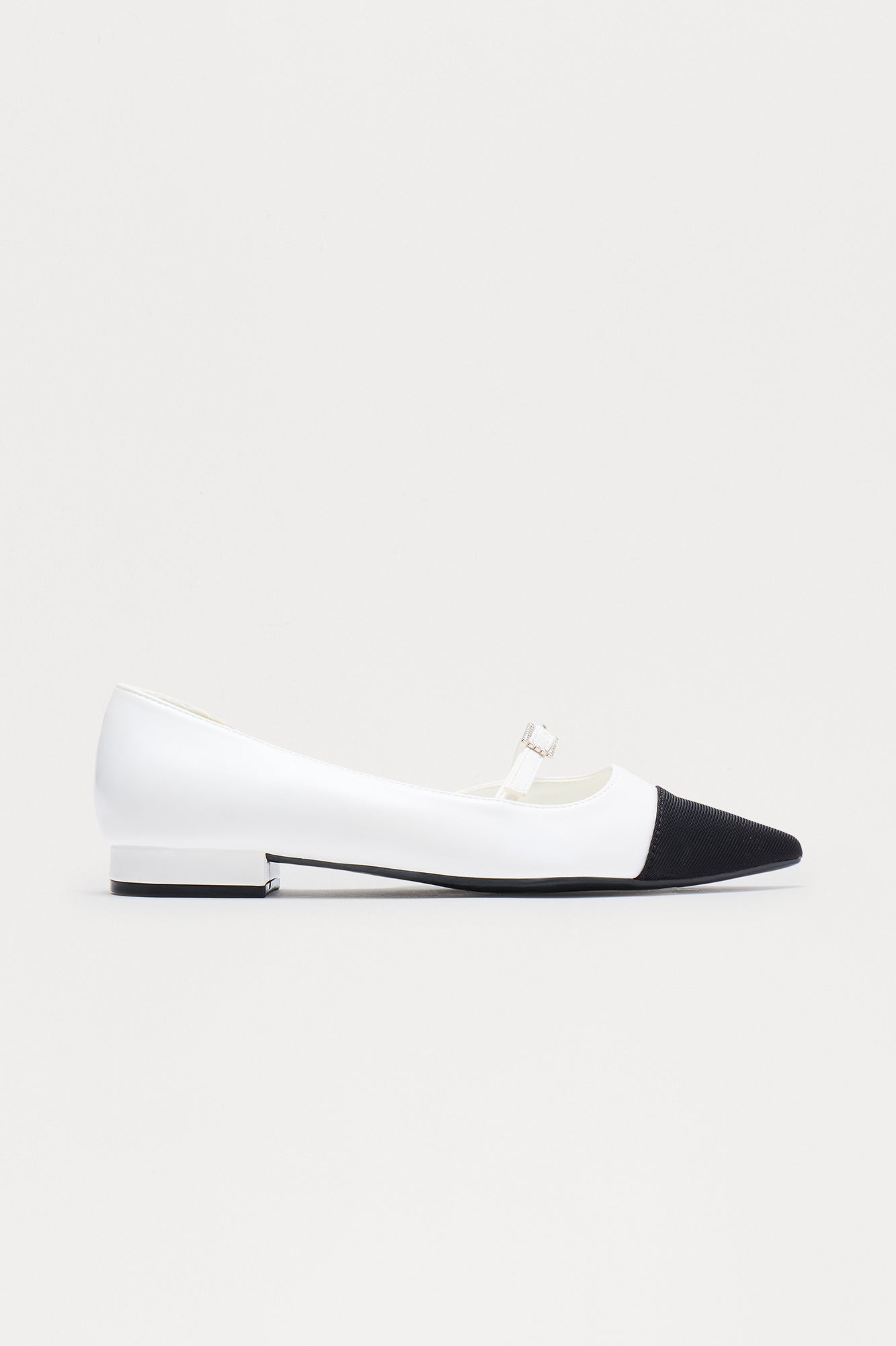 Dray Rhinestone Buckle Ballet Flats - White