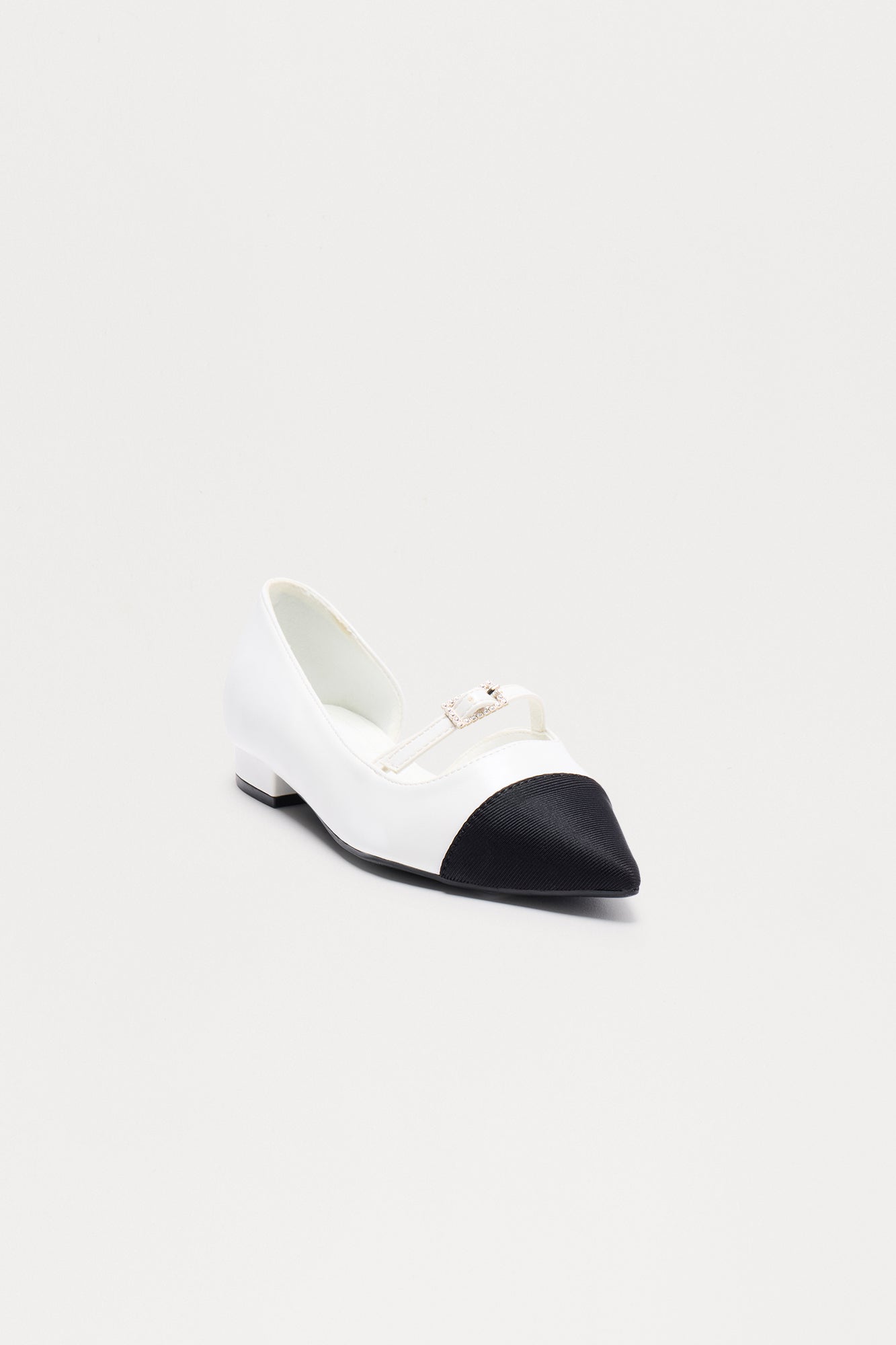 Dray Rhinestone Buckle Ballet Flats - White