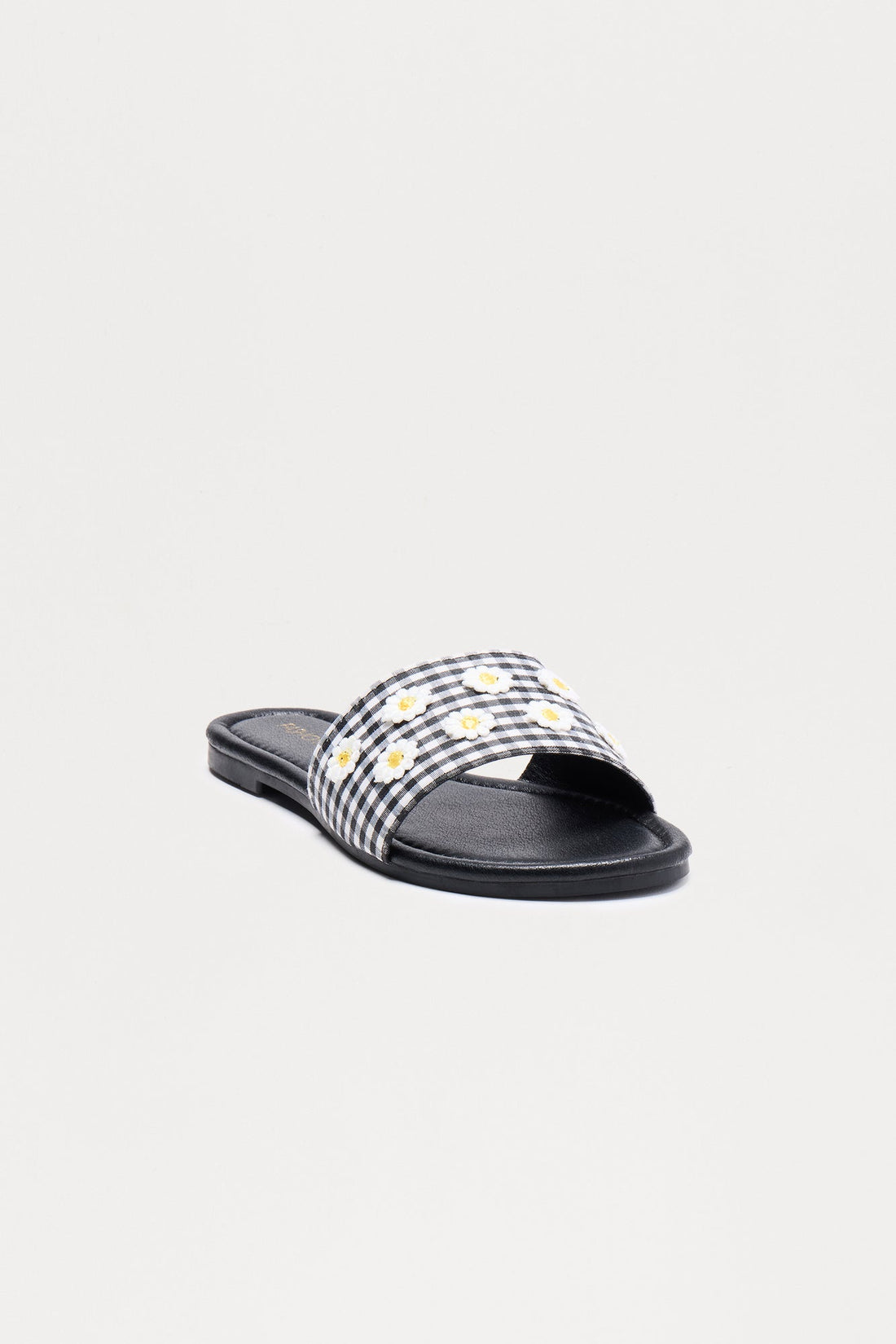 Roo Flower Gingham Sandals - Black/combo