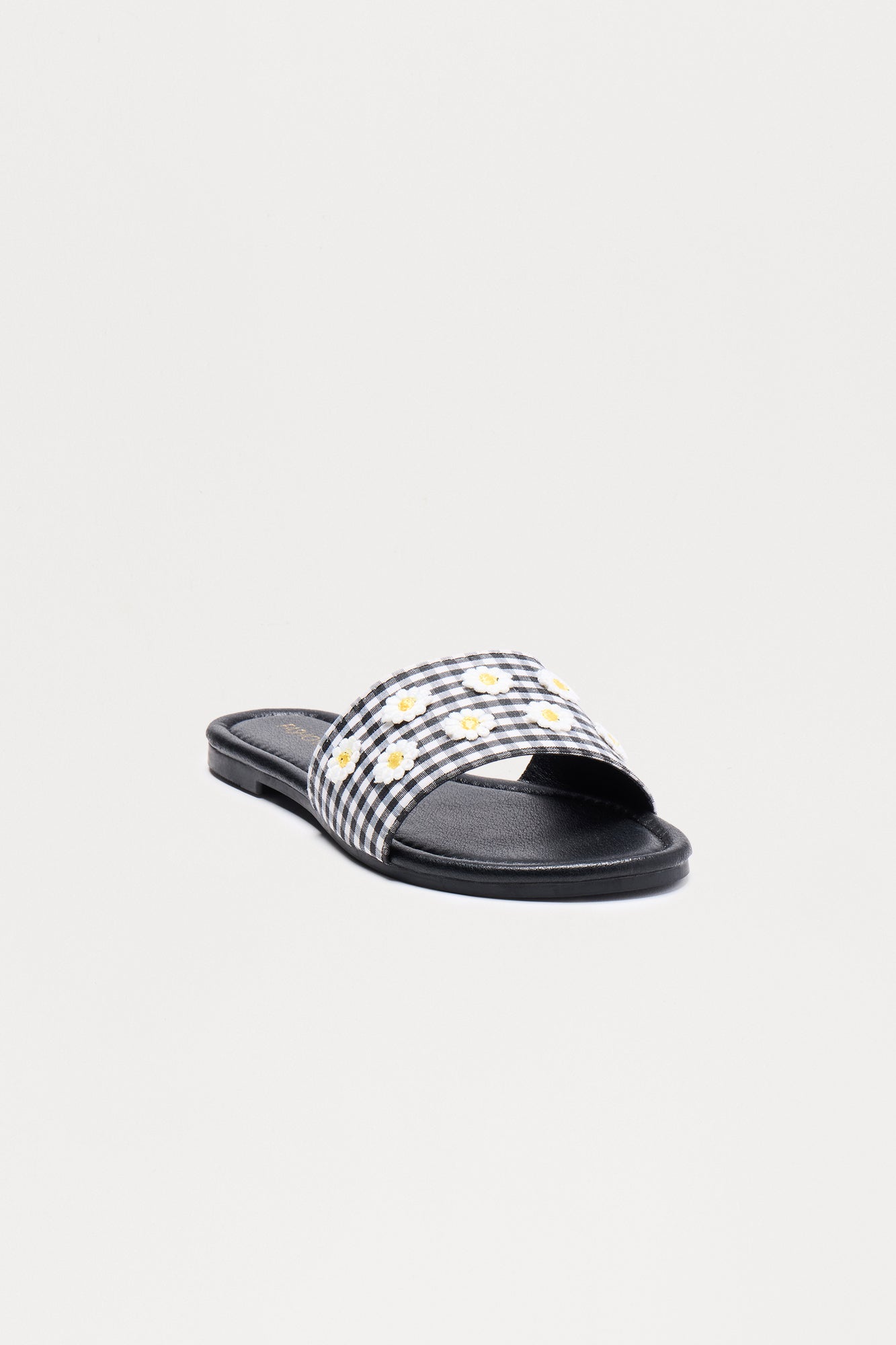 Roo Flower Gingham Sandals - Black/combo