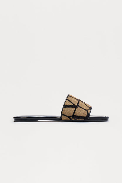 Xyla Novelty Print Slip On Sandals - Black/combo
