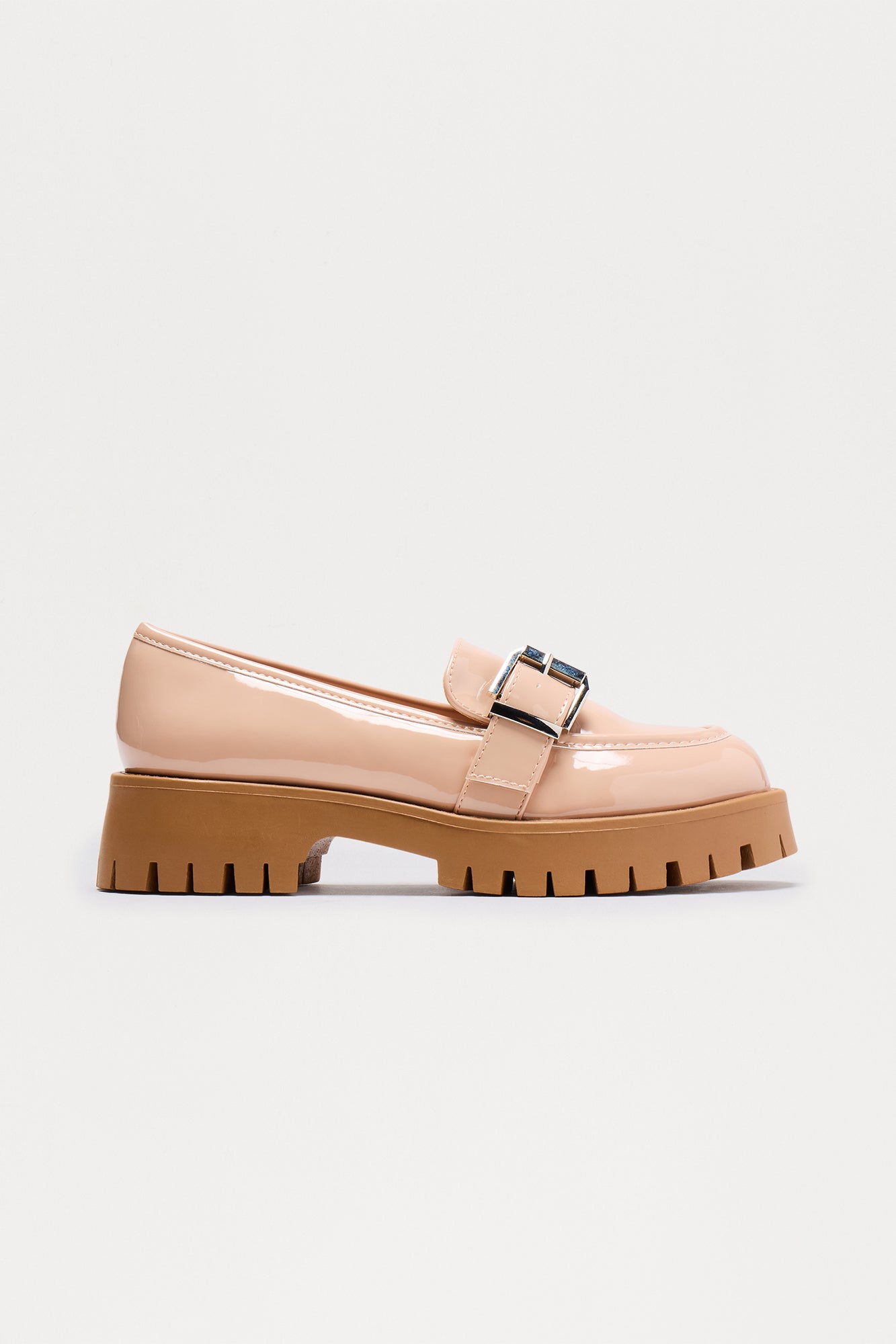 University Faux Patent Buckle Loafers - Camel