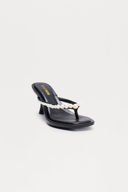 Selena Pearl Thong Mules - Black