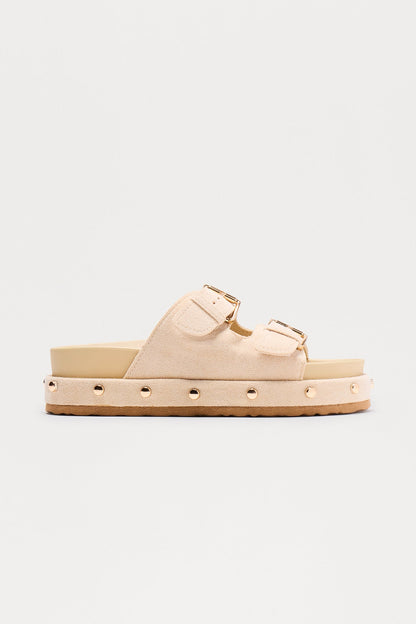 Chanti Buckle Studded Sandals - Taupe
