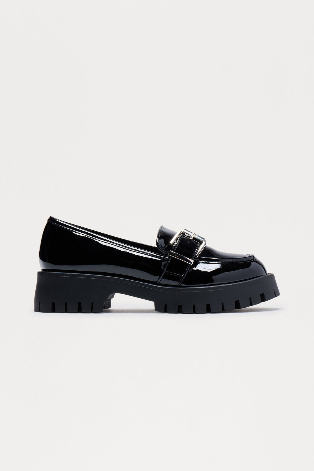 University Faux Patent Buckle Loafers - Black