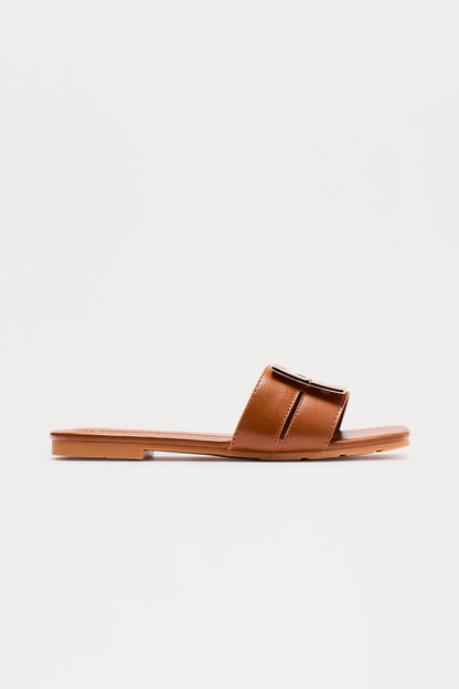 Mirelle Hardware Slip On Sandals - Tan