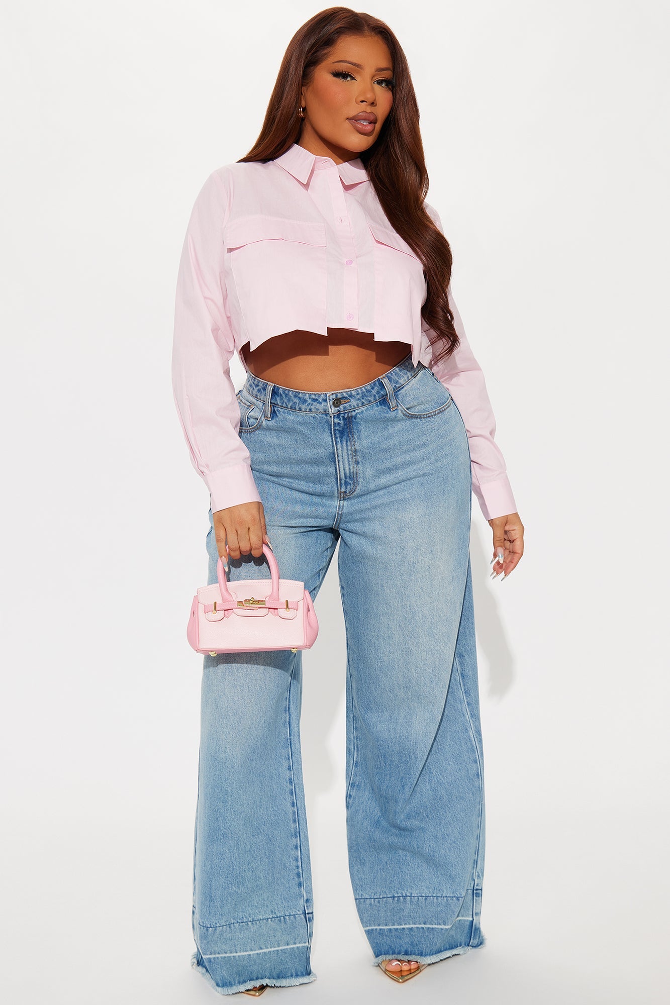 On My Way Cropped Poplin Shirt - Pink