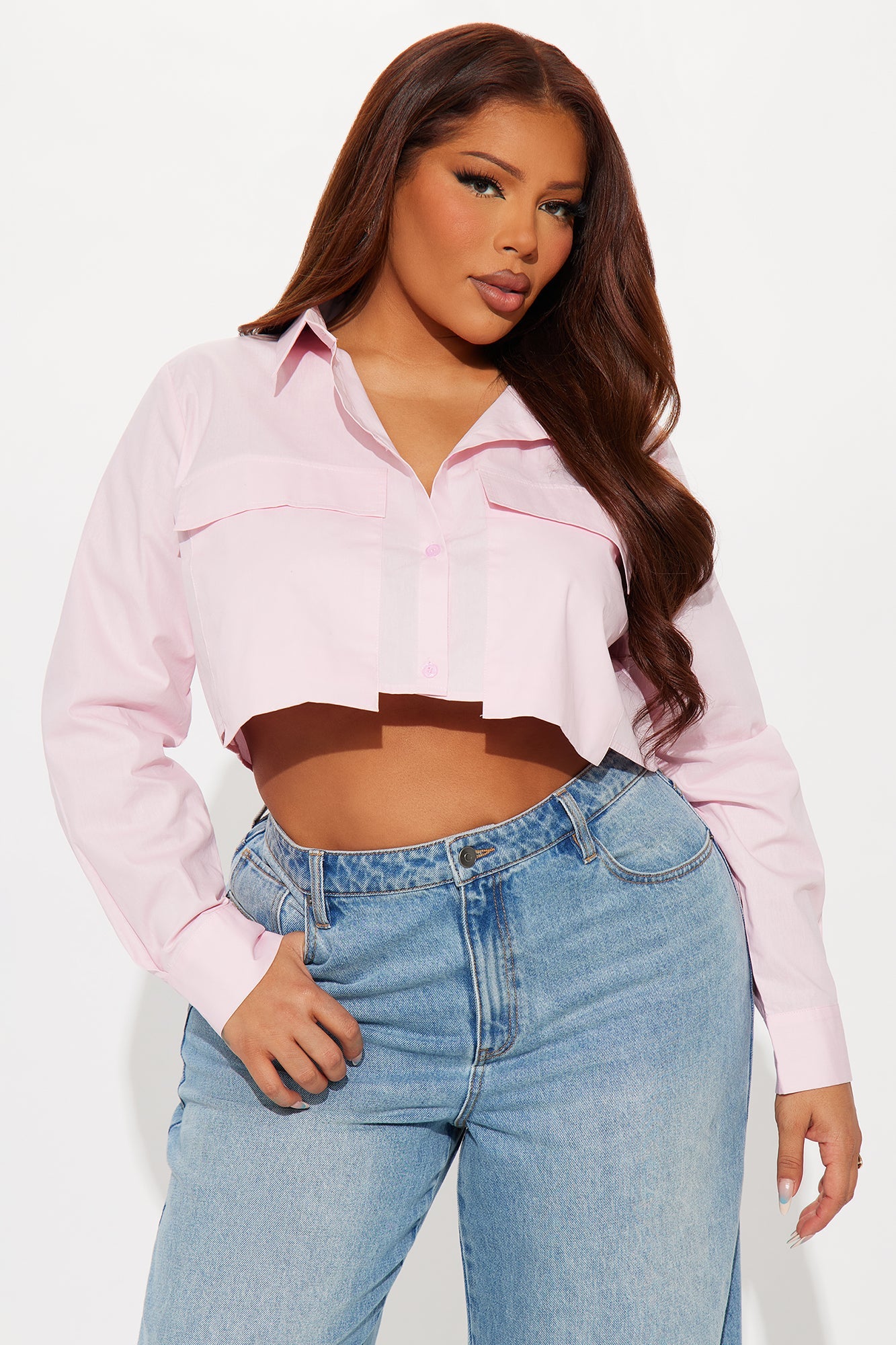 On My Way Cropped Poplin Shirt - Pink