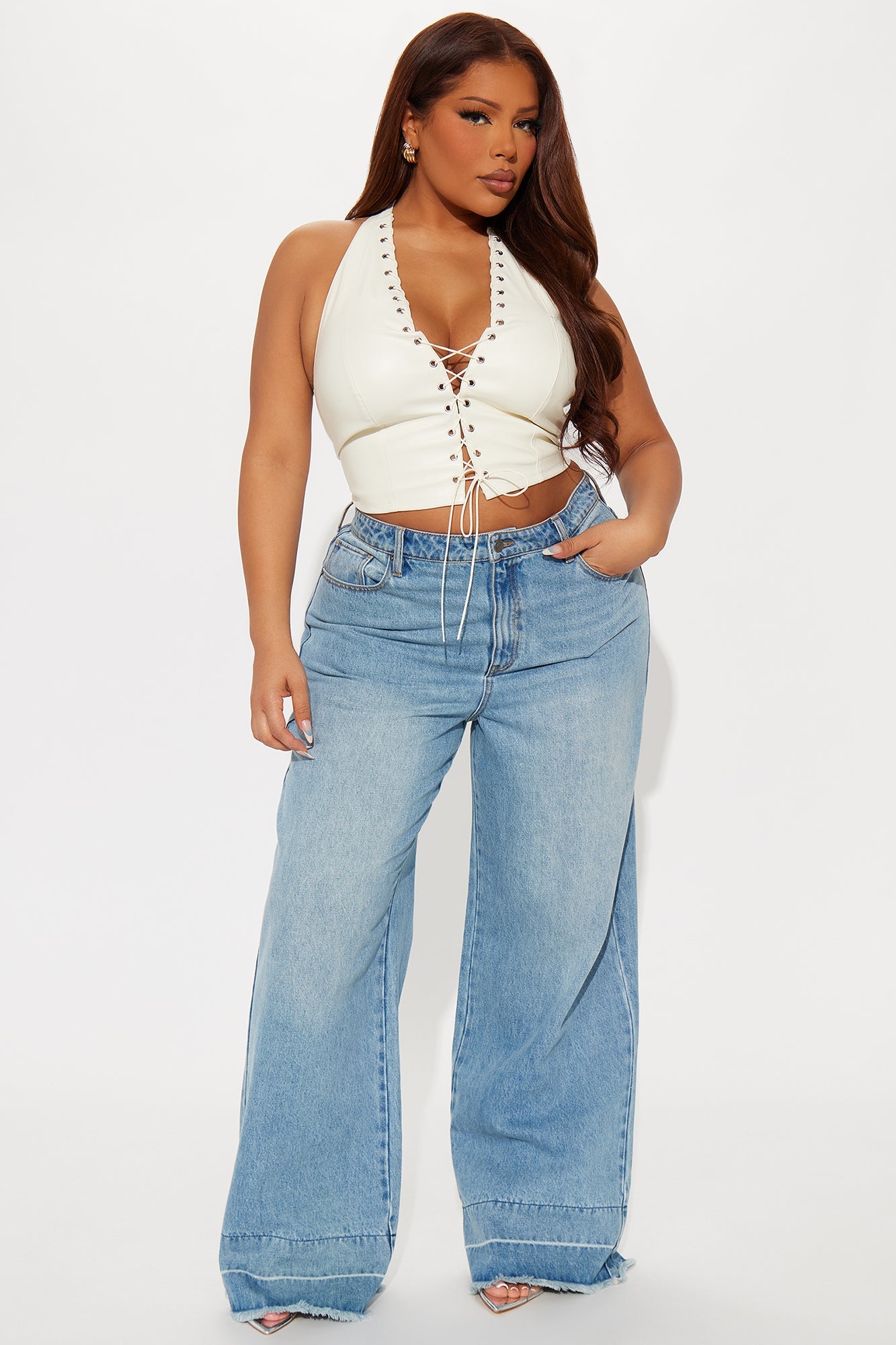 Up To No Good Lace Up Top - Cream