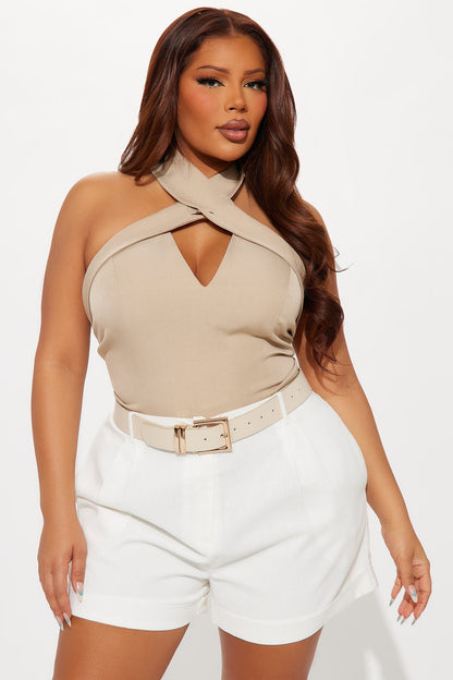 Shannon Crossed Halter Top - Taupe
