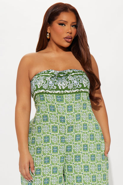 Enter The Oasis Wide Leg Jumpsuit - Green/combo