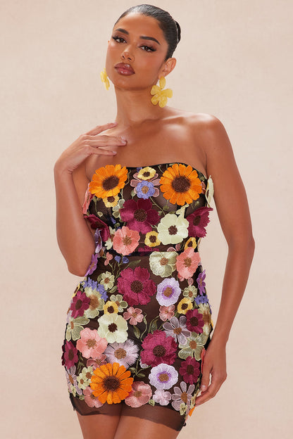 Mellie Floral Embroidered Mini Dress - Black/combo