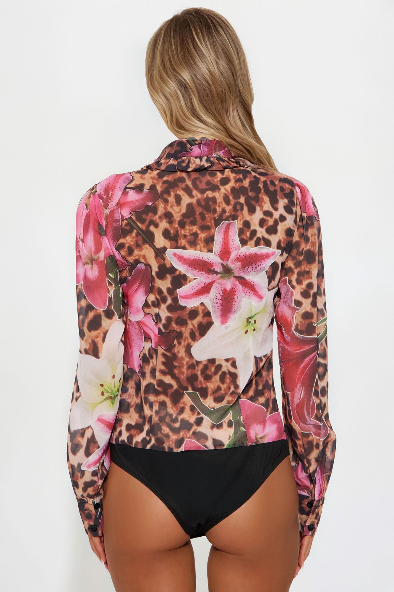 Mishelle Chiffon Floral Leopard Bodysuit - Brown/combo