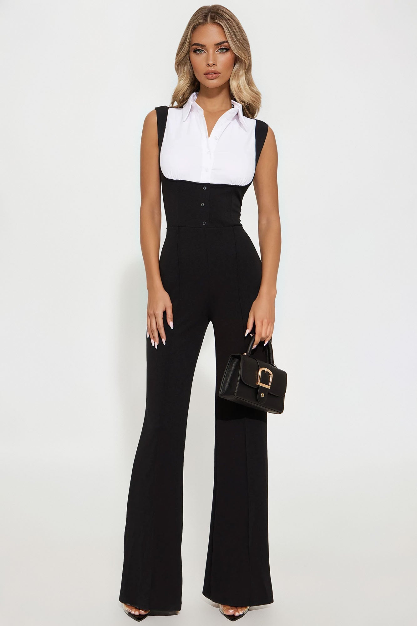 Make It Happen Flare Jumpsuit - Black/White