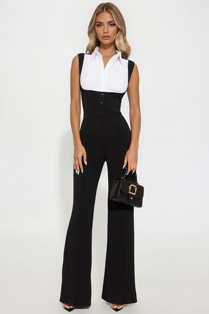 Make It Happen Flare Jumpsuit - Black/White