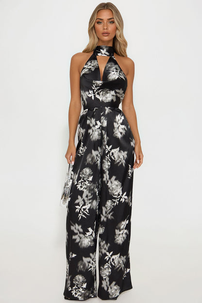 Something About You Satin Jumpsuit - Black/White