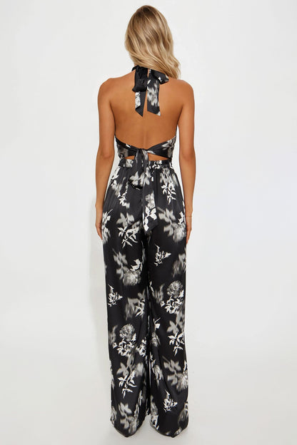 Something About You Satin Jumpsuit - Black/White