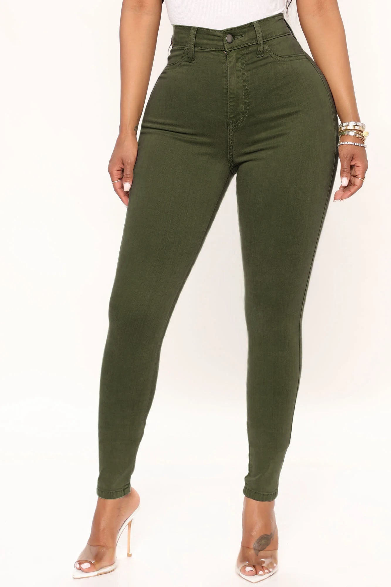 Classic High Waist Skinny Jeans - Olive