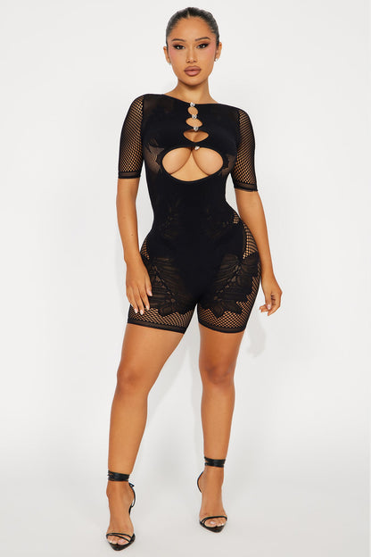 Fall Off Seamless Romper - Black
