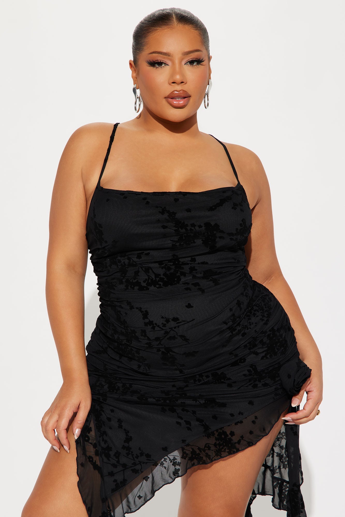 Blossom Bliss Mesh Midi Dress - Black