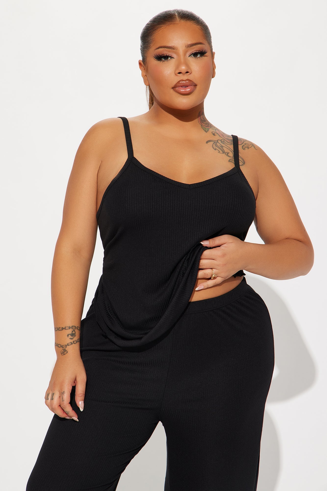 Comfy Mood Ribbed PJ Pant Set - Black