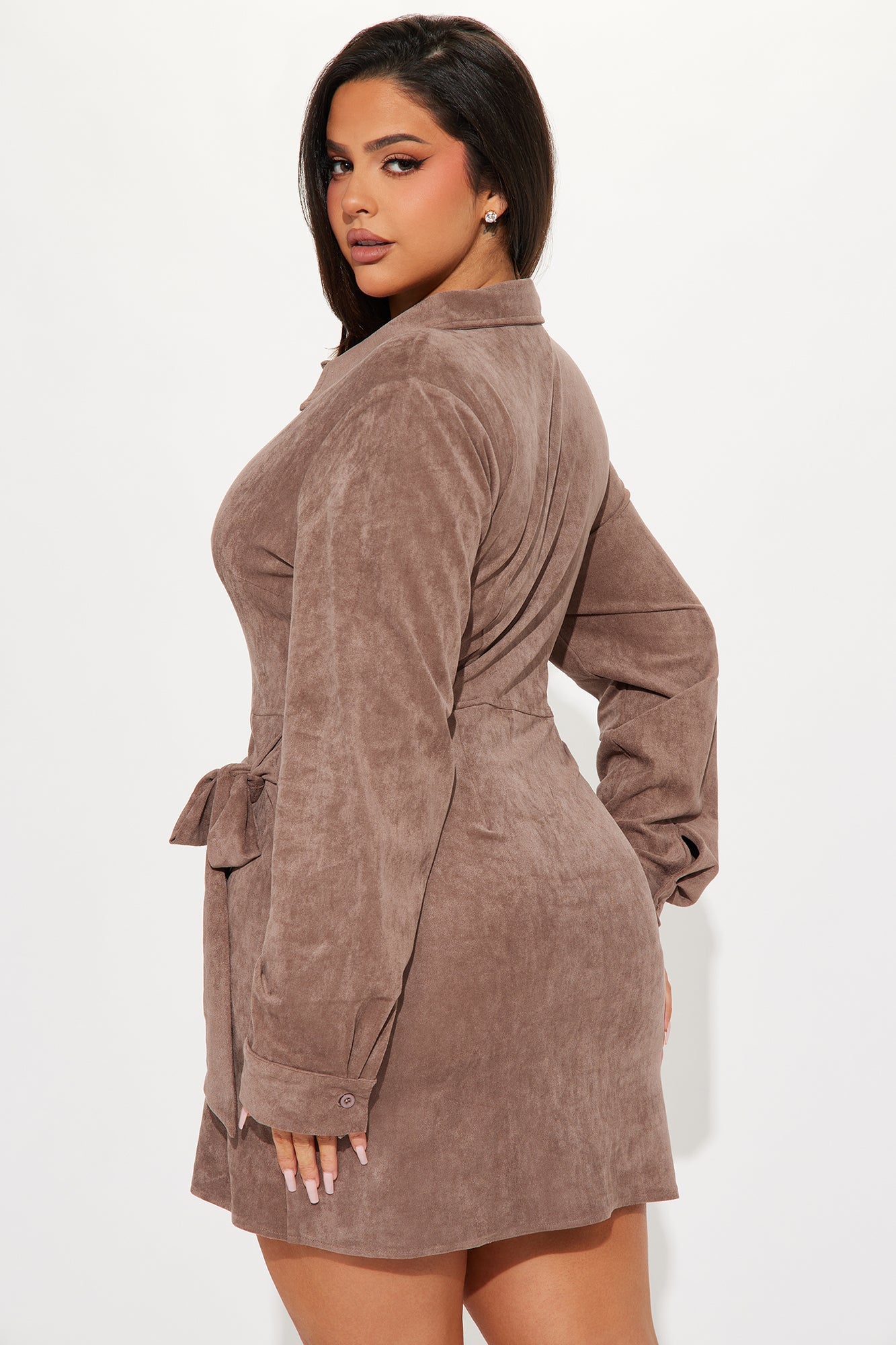 Working Hard Suede Mini Dress - Taupe