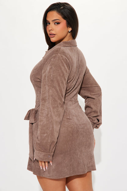 Working Hard Suede Mini Dress - Taupe