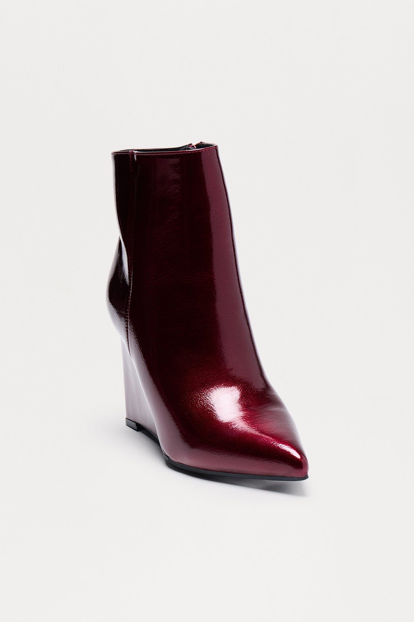 Ricki Faux Patent Wedge Booties - Burgundy