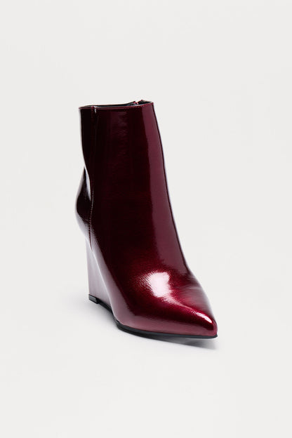 Ricki Faux Patent Wedge Booties - Burgundy