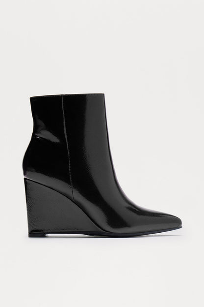 Ricki Faux Patent Wedge Booties - Black