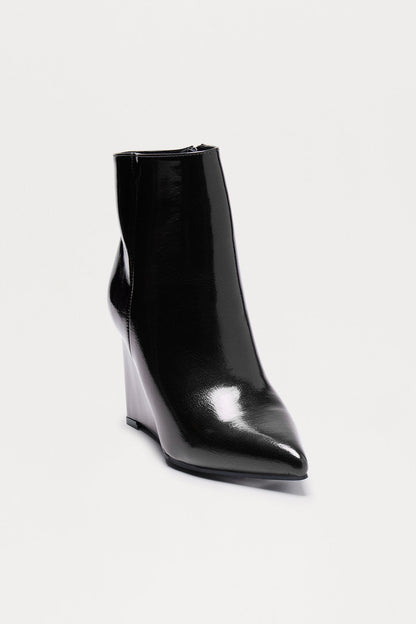 Ricki Faux Patent Wedge Booties - Black