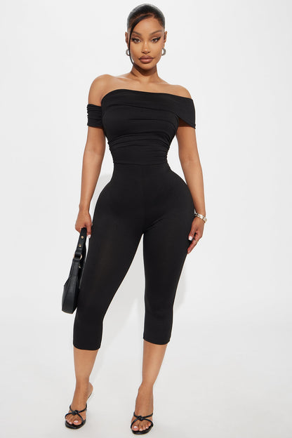 Janice Off Shoulder Capri Jumpsuit - Black