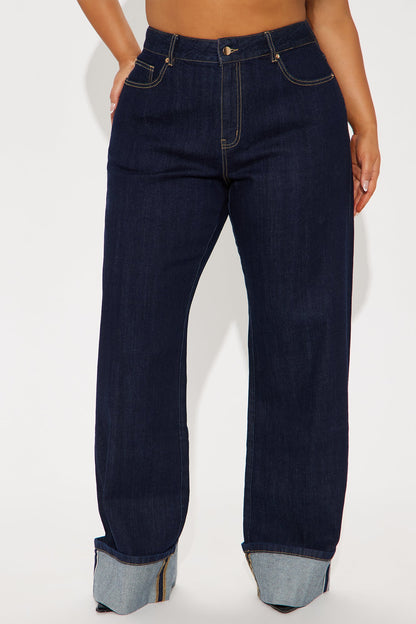 Tall Premium Cuffed Straight Leg Jeans - Dark Wash