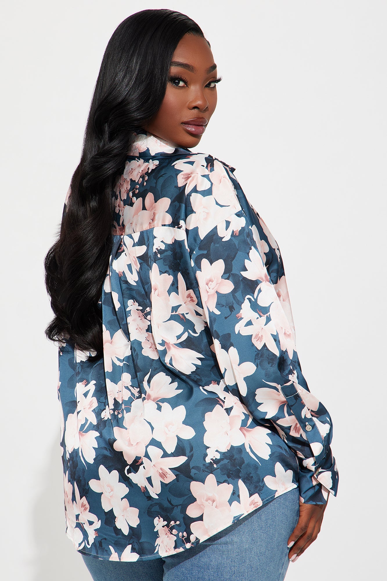 Cover Me In Florals Satin Shirt - Pink/combo