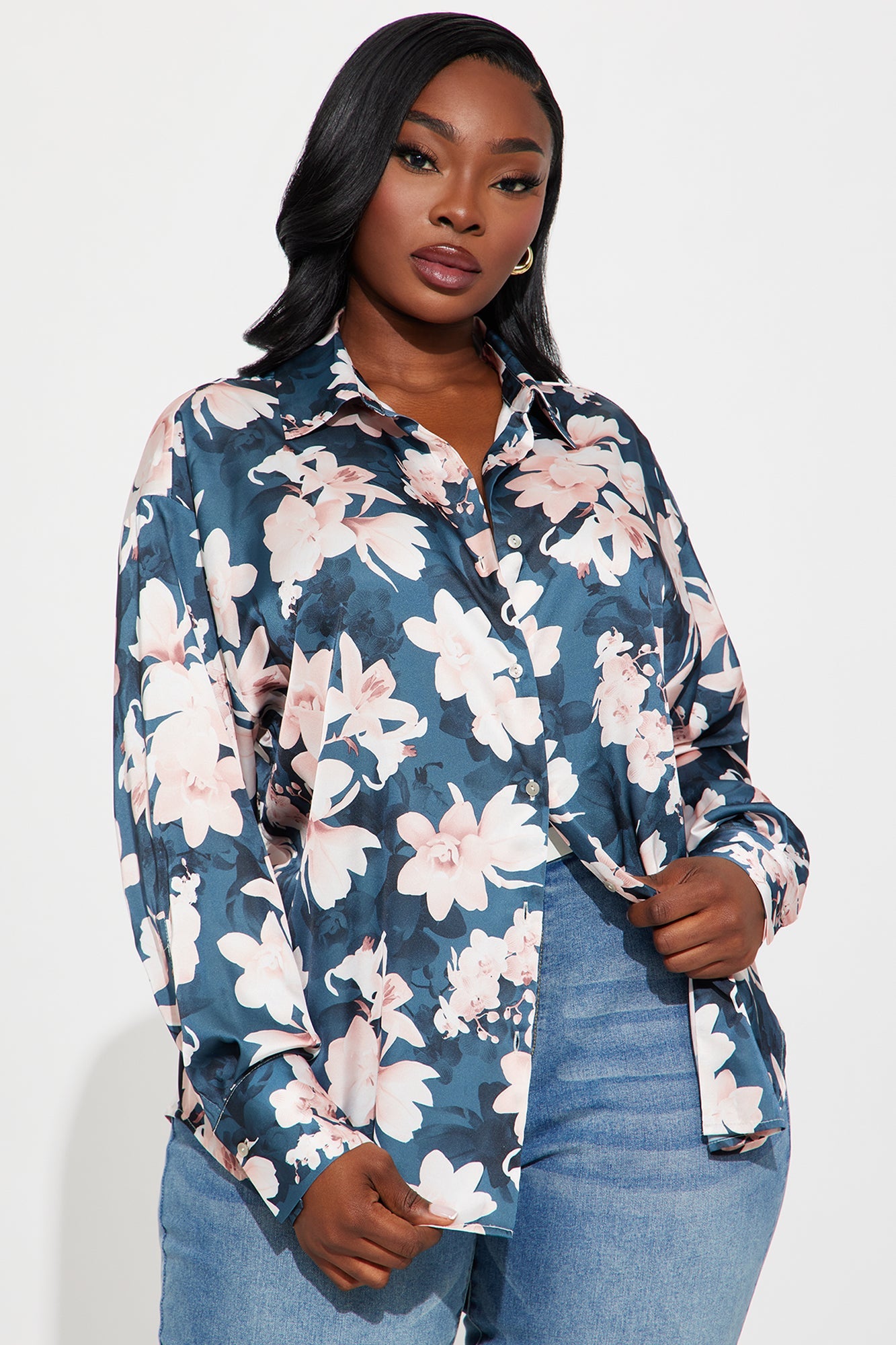 Cover Me In Florals Satin Shirt - Pink/combo