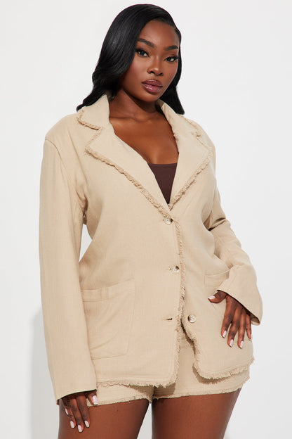 Amina Oversized Linen Blazer - Tan