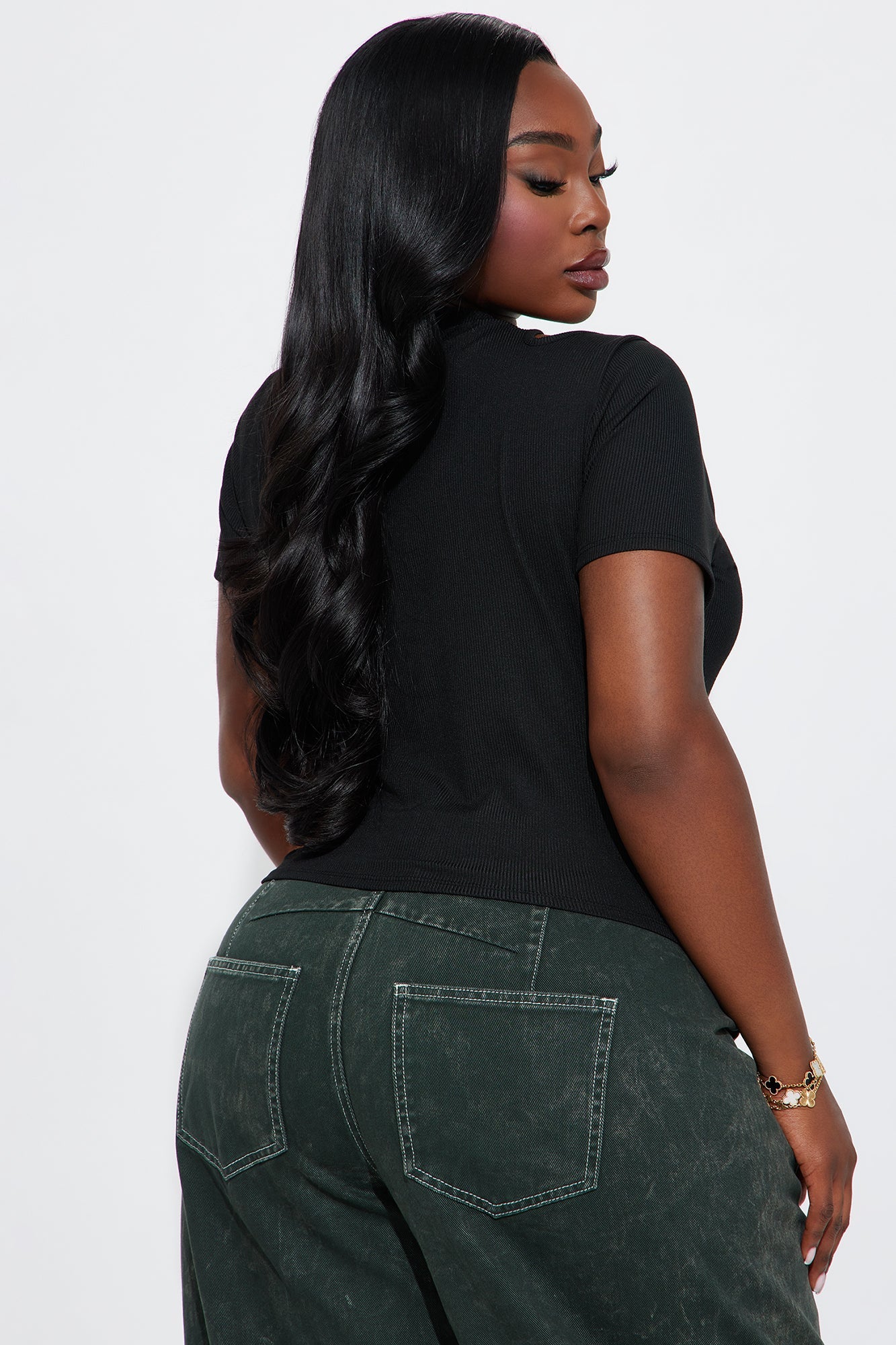 Chita Ribbed Short Sleeve Top - Black