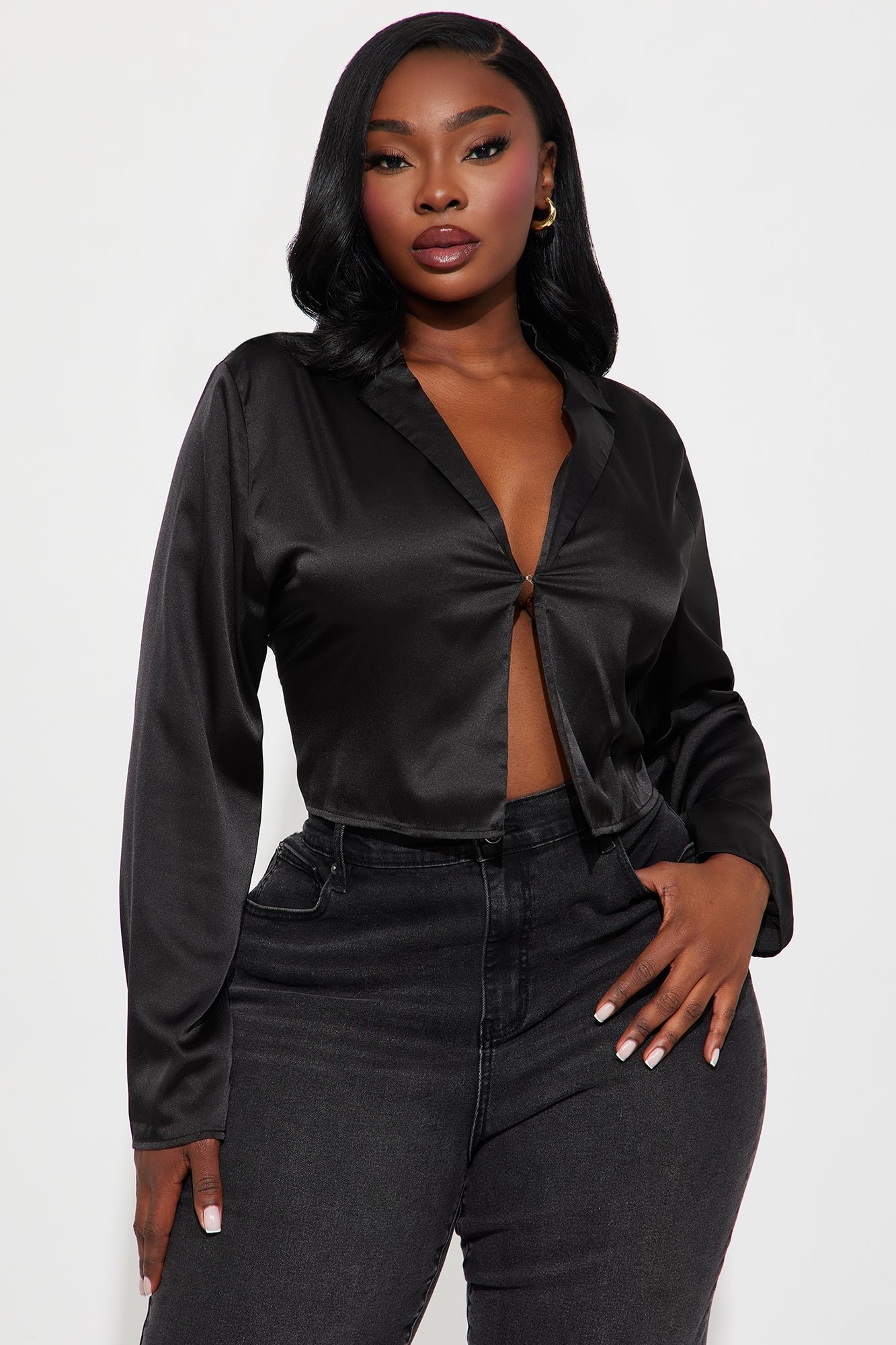 Forever Loving Satin Shirt - Black