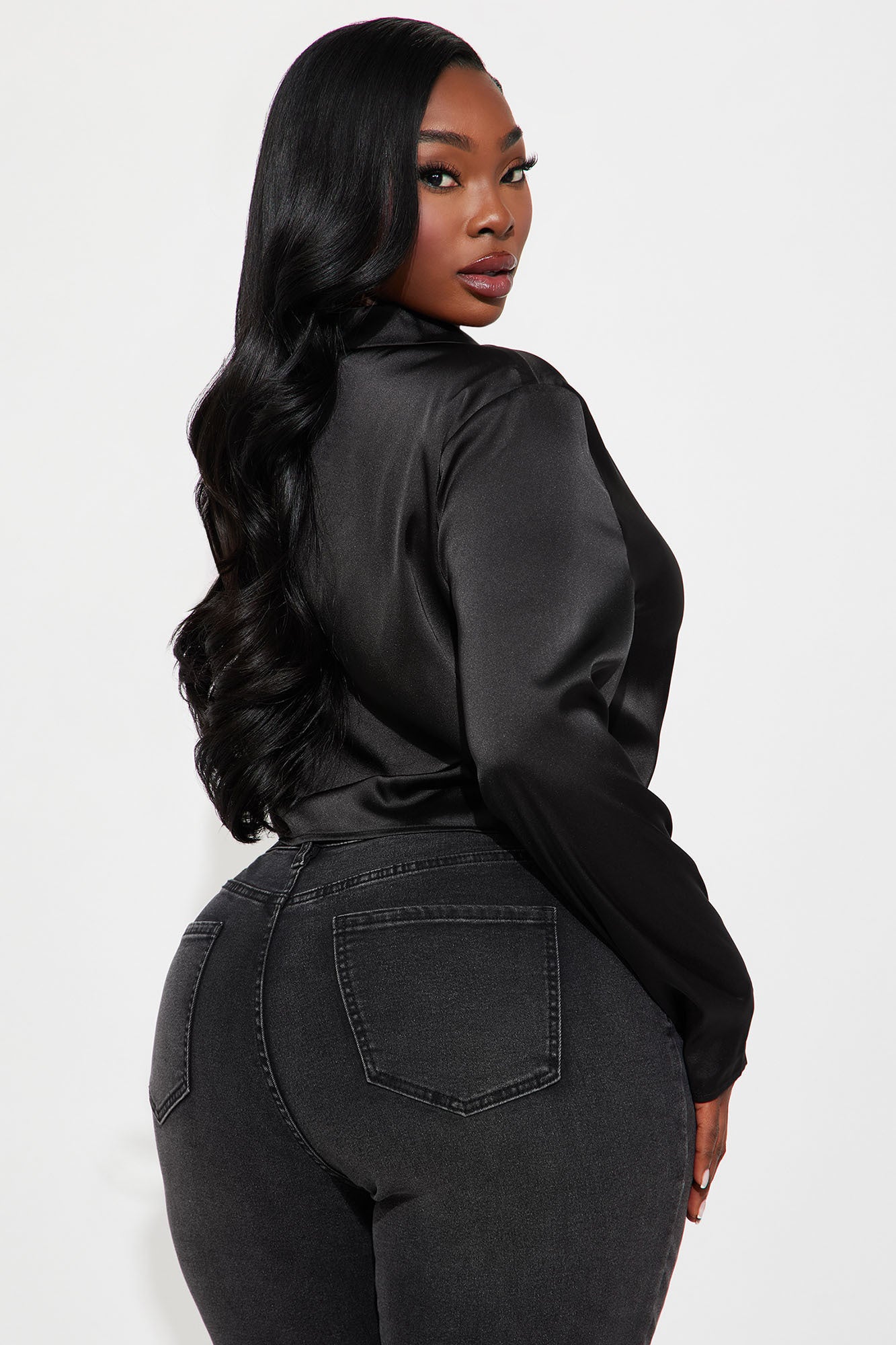 Forever Loving Satin Shirt - Black