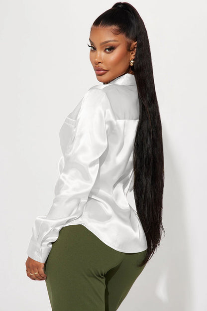 You Better Work Satin Shirt - White